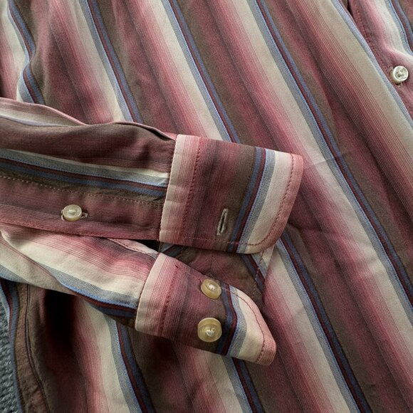 Tommy Bahama Long Sleeve Silk Tencel Blend Button Up Shirt Striped Red Beige XL - Picture 10 of 14